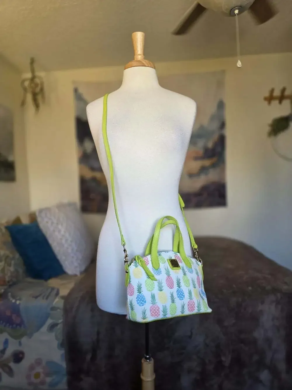 Dooney & Bourke Pineapple Satchel Crossbody Bag Lime Green Multicolor Tropical